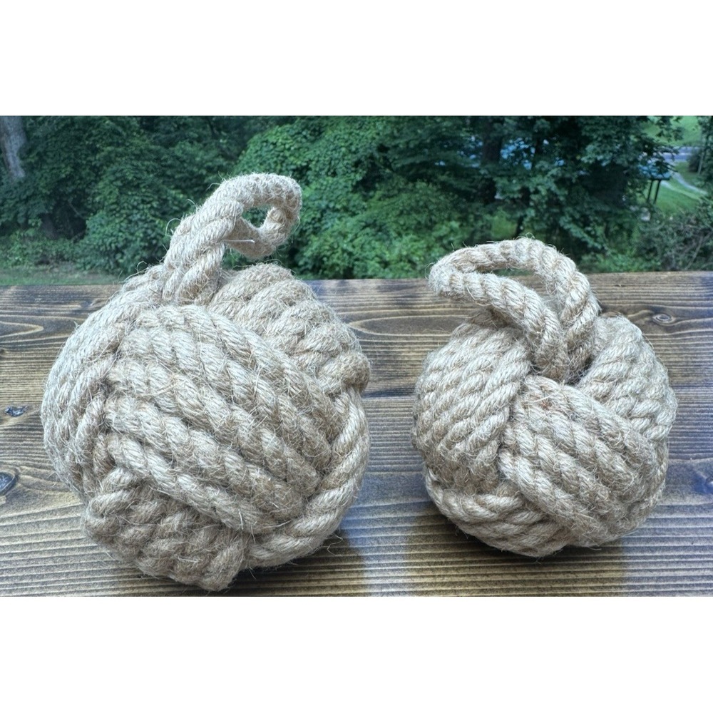 Monkey Fist Rope Knots Pair Nautical Maritime Coastal Fishing Float Decor